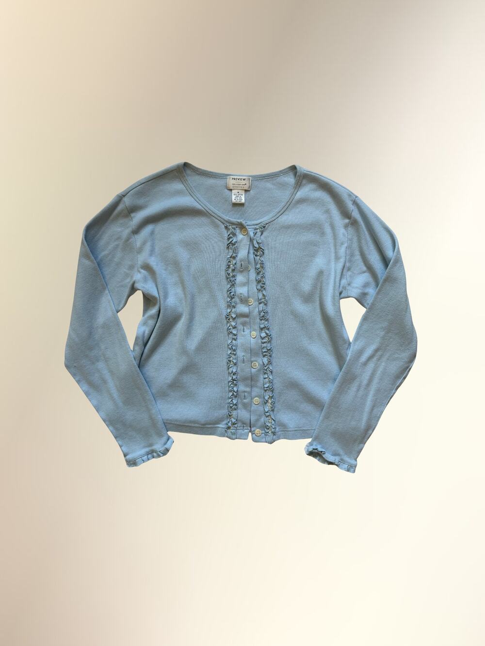Y2K Preview Baby Blue Ruffle Placket Button Front Cardigan Sweater Women's M